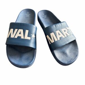 George NWOT Men’s Navy Slide Sandals with White WALMART Logo Size 11